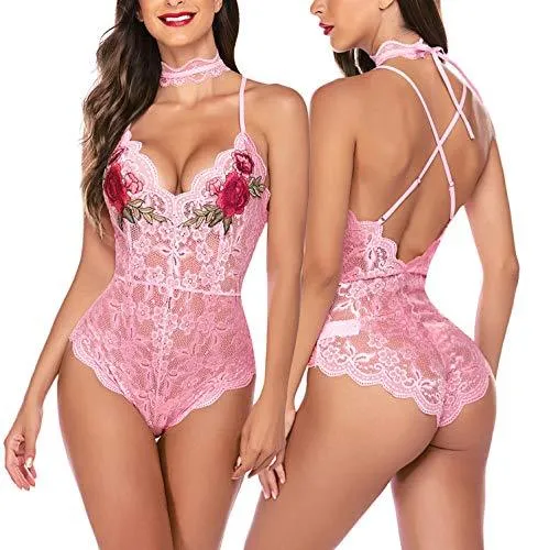 Lingerie Embroidered Lace with Choker One Piece