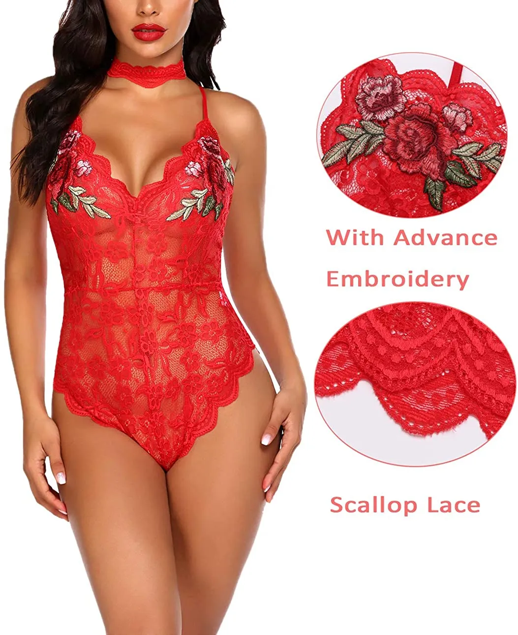 Lingerie Embroidered Lace with Choker One Piece