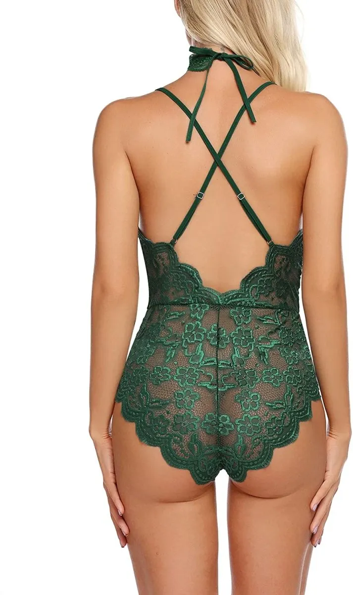 Lingerie Embroidered Lace with Choker One Piece