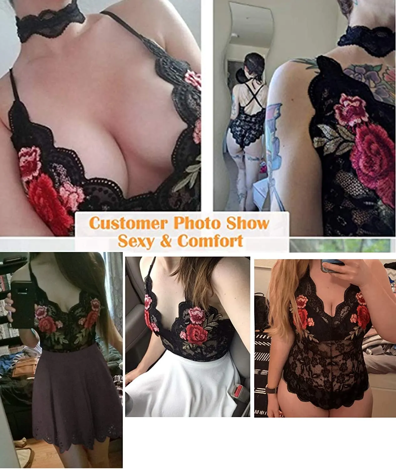 Lingerie Embroidered Lace with Choker One Piece