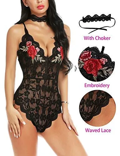 Lingerie Embroidered Lace with Choker One Piece