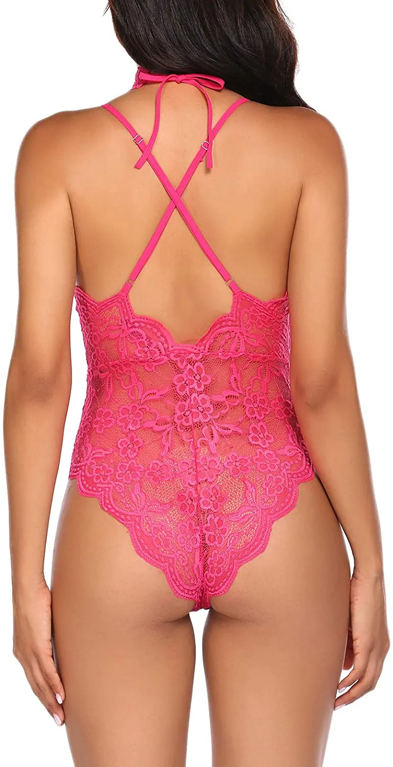 Lingerie Embroidered Lace with Choker One Piece