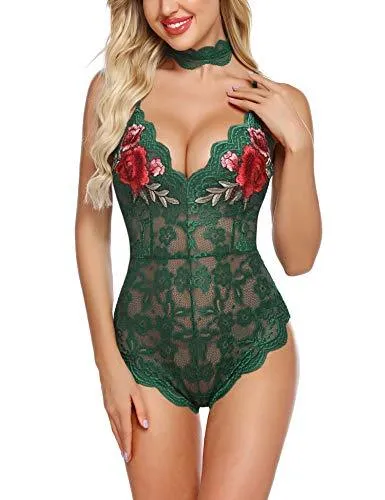 Lingerie Embroidered Lace with Choker One Piece