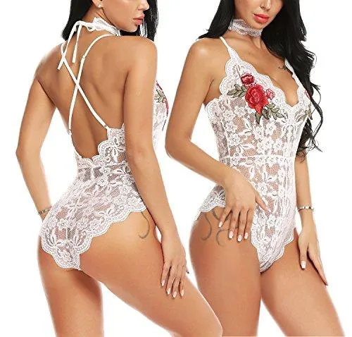 Lingerie Embroidered Lace with Choker One Piece