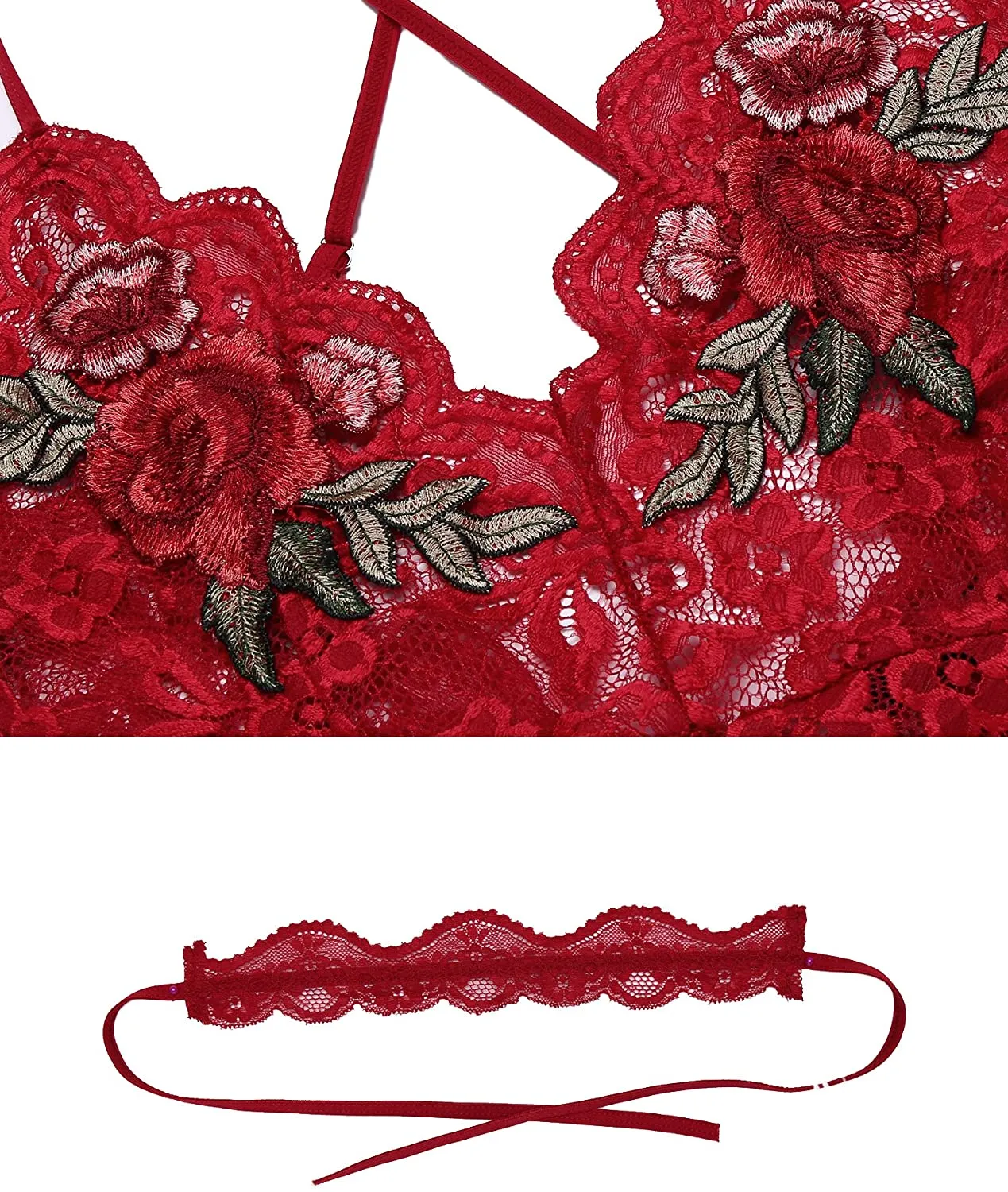 Lingerie Embroidered Lace with Choker One Piece