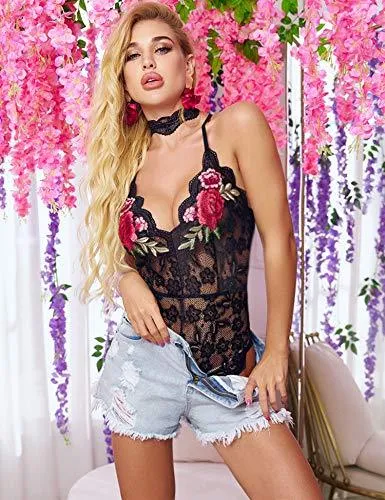 Lingerie Embroidered Lace with Choker One Piece