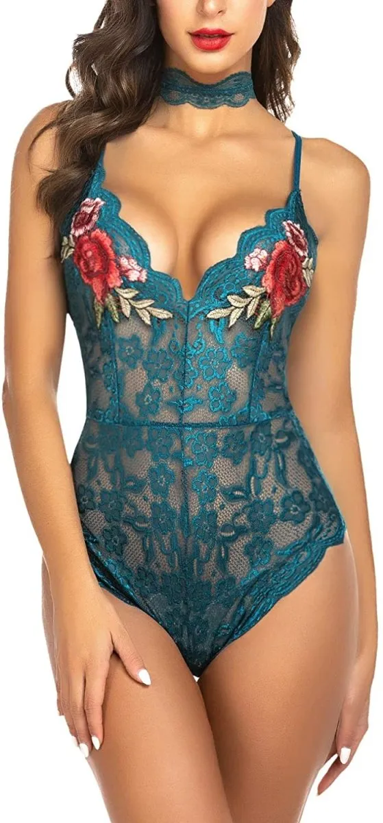 Lingerie Embroidered Lace with Choker One Piece