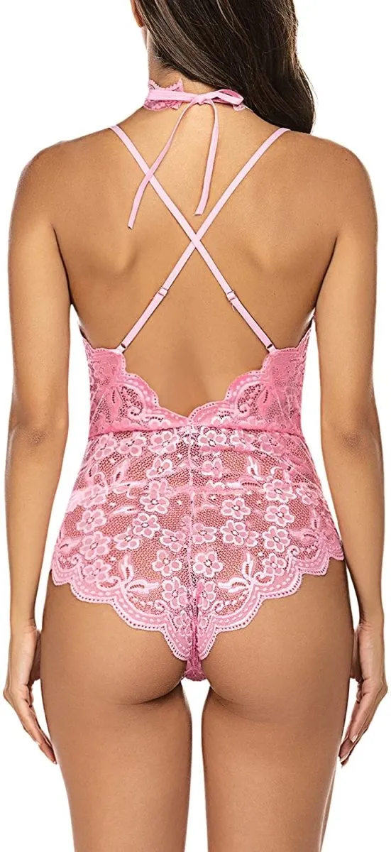 Lingerie Embroidered Lace with Choker One Piece