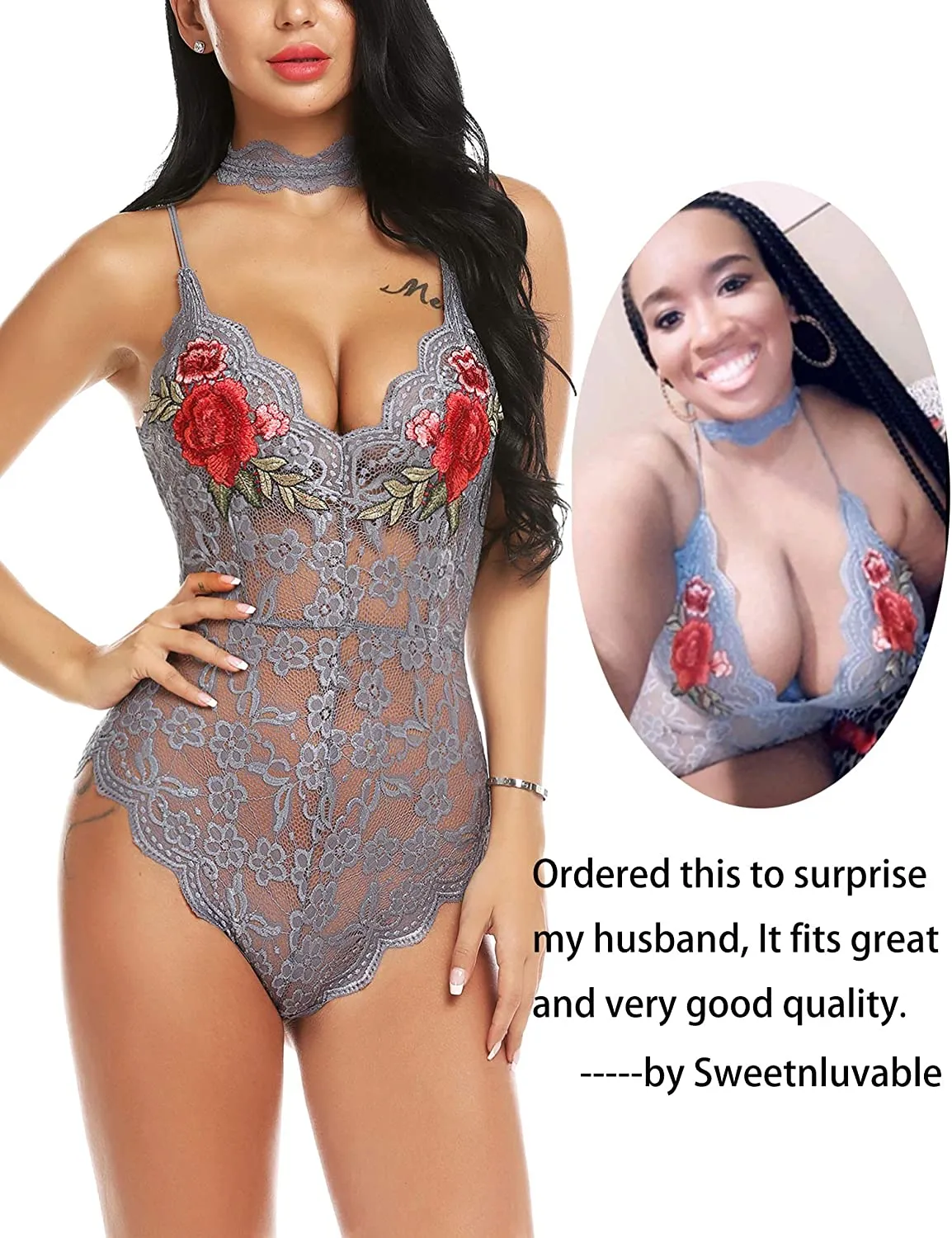 Lingerie Embroidered Lace with Choker One Piece