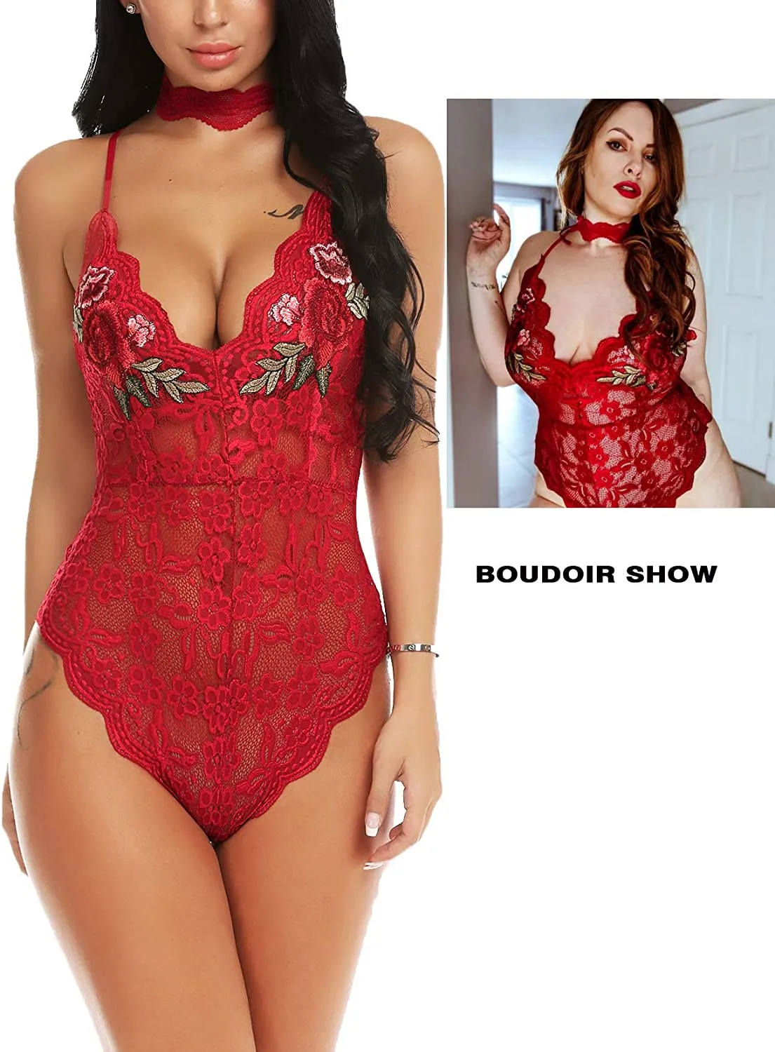 Lingerie Embroidered Lace with Choker One Piece
