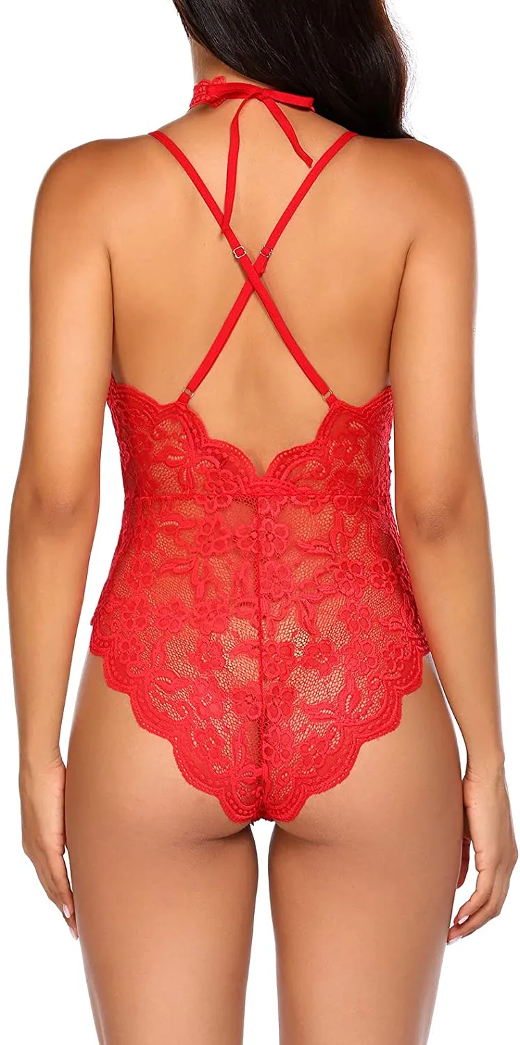 Lingerie Embroidered Lace with Choker One Piece