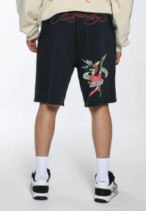Mens True Till Death Sweat Shorts - Washed Black
