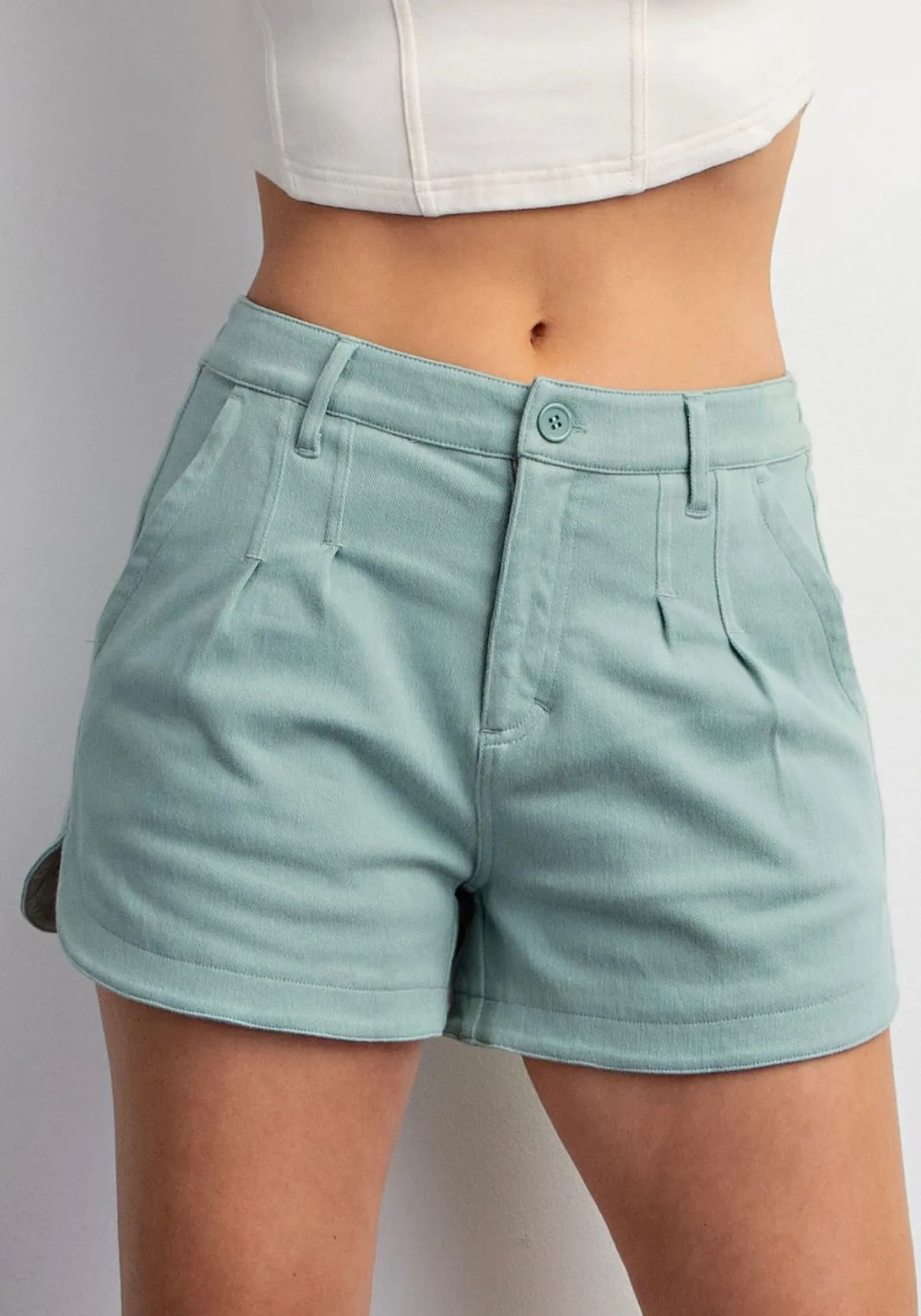 Mid Rise Cotton Stretch Twill Short