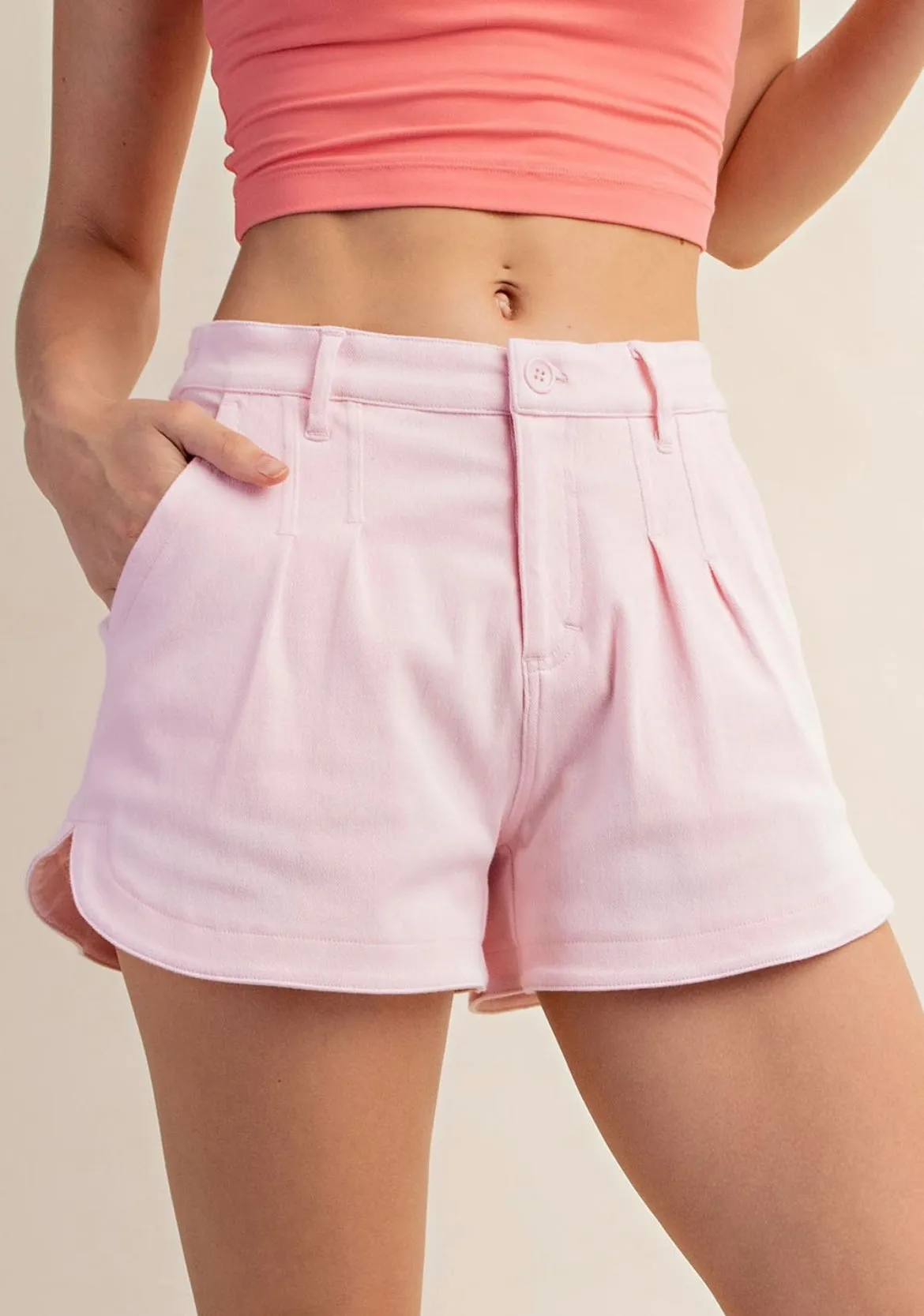Mid Rise Cotton Stretch Twill Short