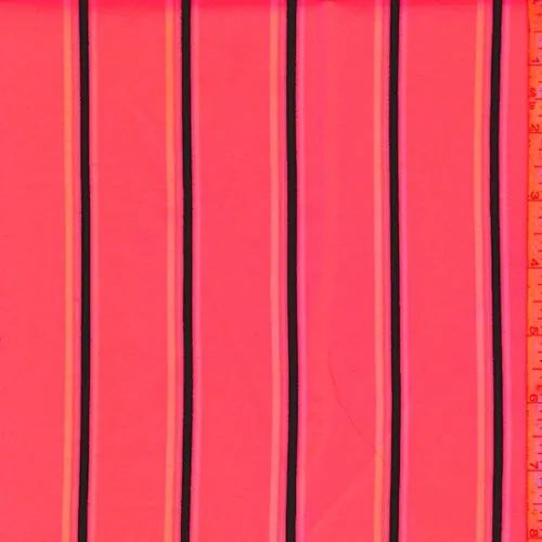 Neon Pink Stripe Double Brushed Jersey Knit Fabric