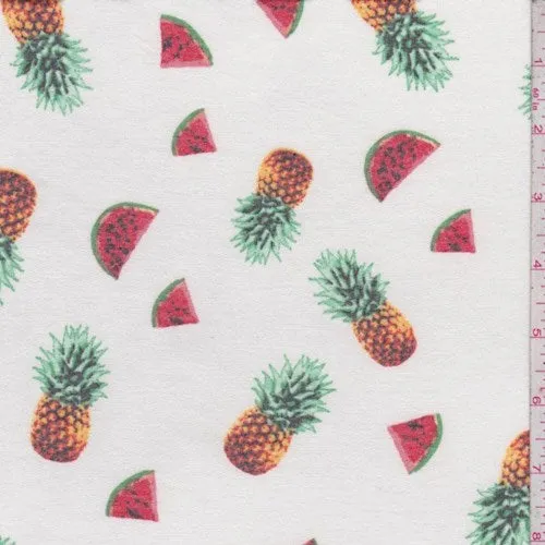 Off White Tossed Fruit Brushed French Terry Knit Fabric