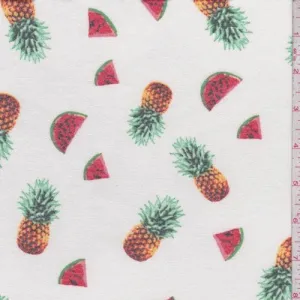 Off White Tossed Fruit Brushed French Terry Knit Fabric