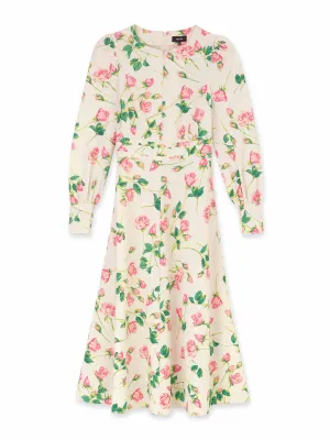 Pink and green rose print dress