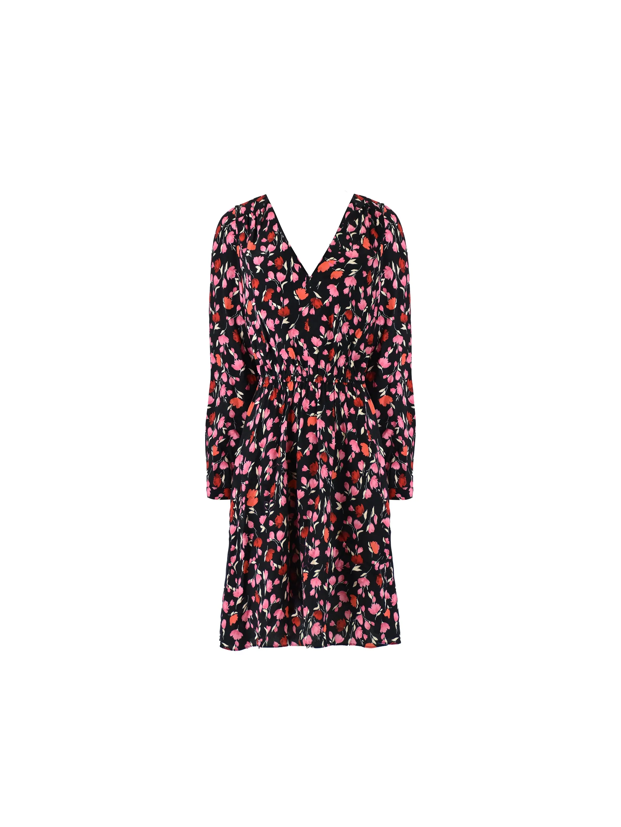 Pink Ditsy Rose Print V-Neck Short Dress