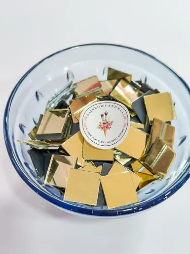 R&H Gold Square Shape Mirrors 100 Grams for LIPPAN Art, Mirror Art, MUD and Mirror Art, Craft, Mosaic Art, Home Decorations ETC (0.6 CM)