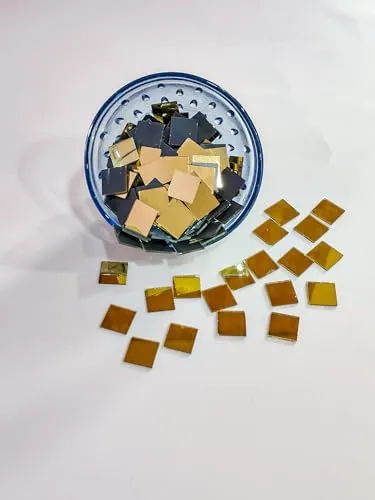 R&H Gold Square Shape Mirrors 100 Grams for LIPPAN Art, Mirror Art, MUD and Mirror Art, Craft, Mosaic Art, Home Decorations ETC (0.6 CM)