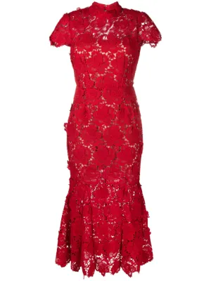 Red Flower Lace Midi Dress