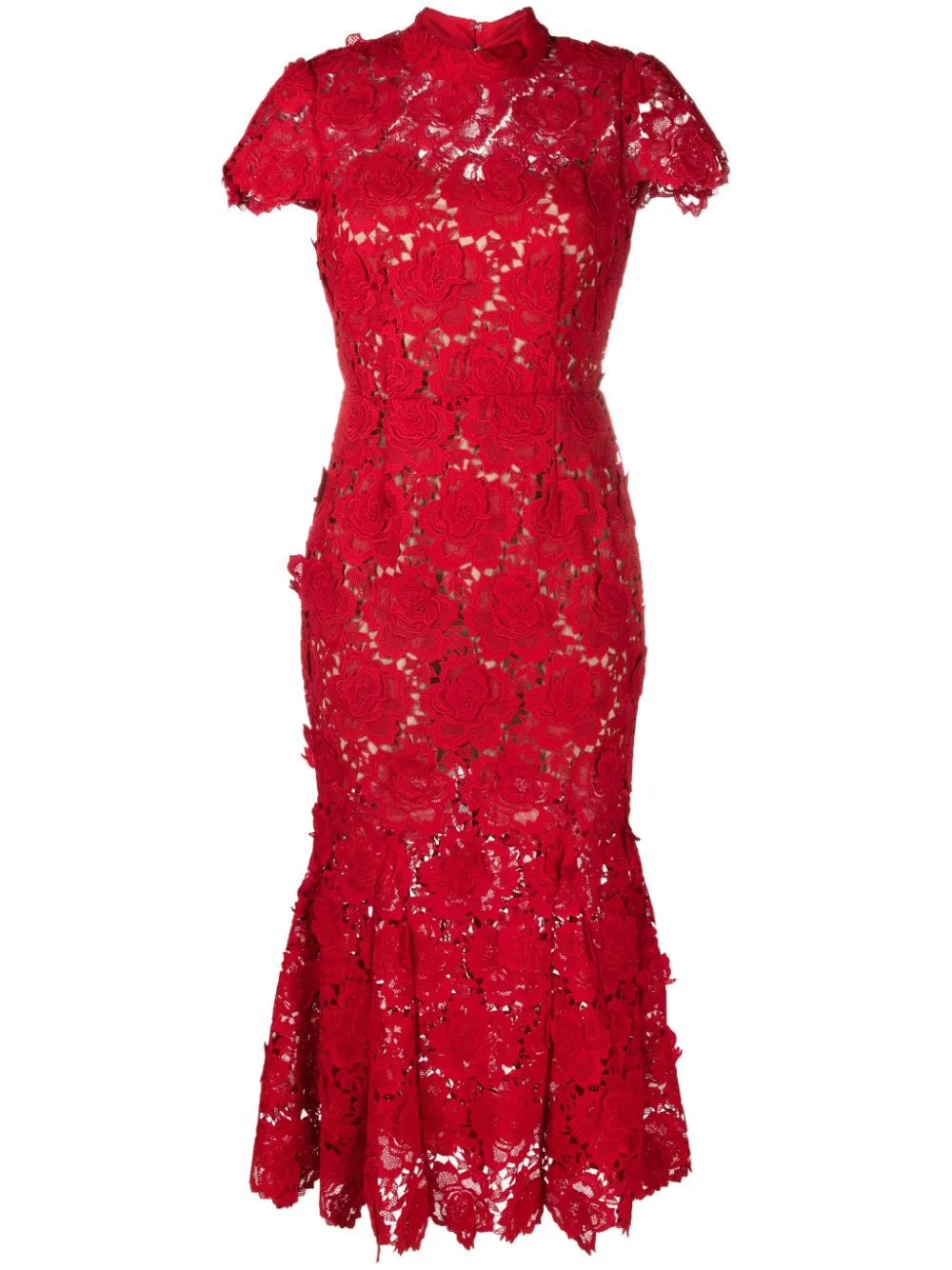 Red Flower Lace Midi Dress