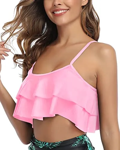 Ruffled Hem Bikini Top Flounce Swim Top-Light Pink