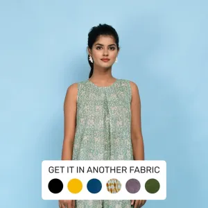 Sage Green Block Printed Pleated Cotton Top