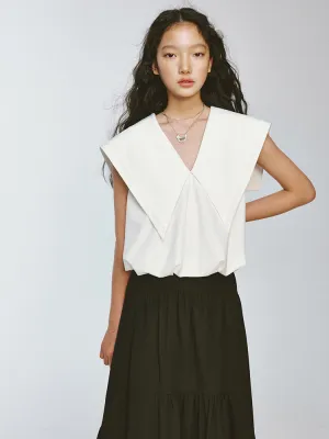 Sailor-Collar Big-Collar V-Neck Lno-Sleeve Chic Tops