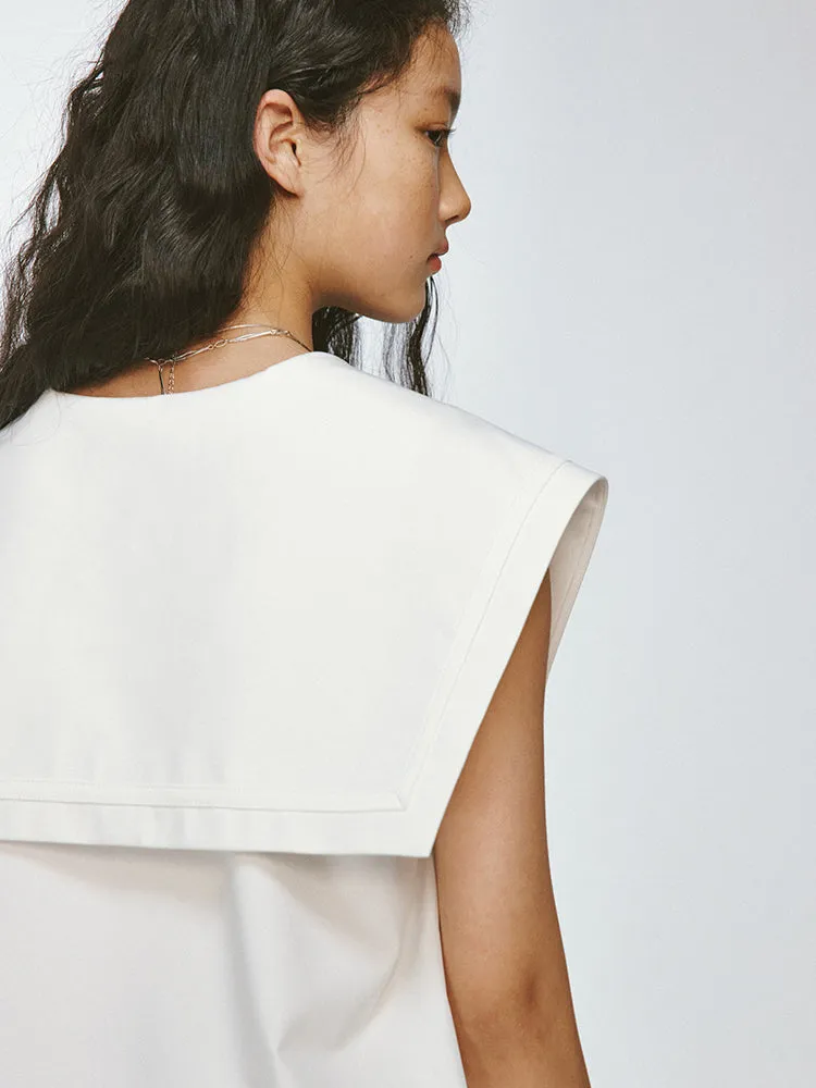 Sailor-Collar Big-Collar V-Neck Lno-Sleeve Chic Tops