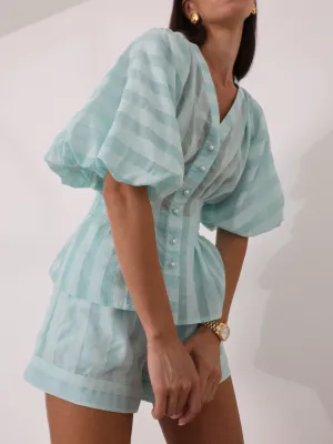 Skye Volume Sleeve Stripe Top | Peppermint