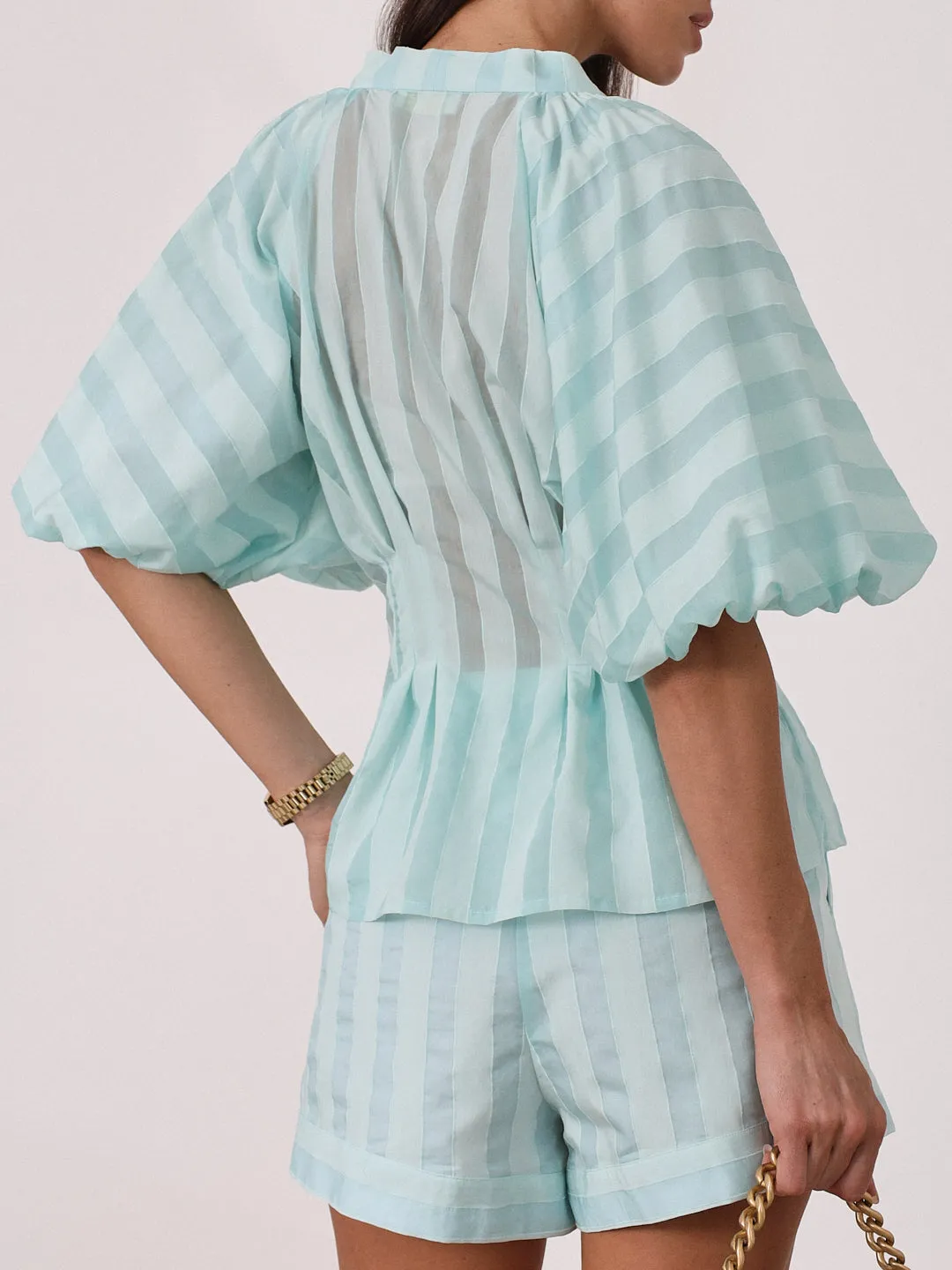 Skye Volume Sleeve Stripe Top | Peppermint