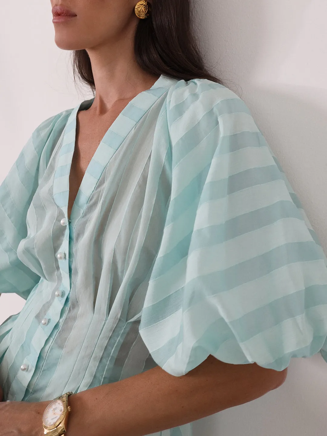 Skye Volume Sleeve Stripe Top | Peppermint