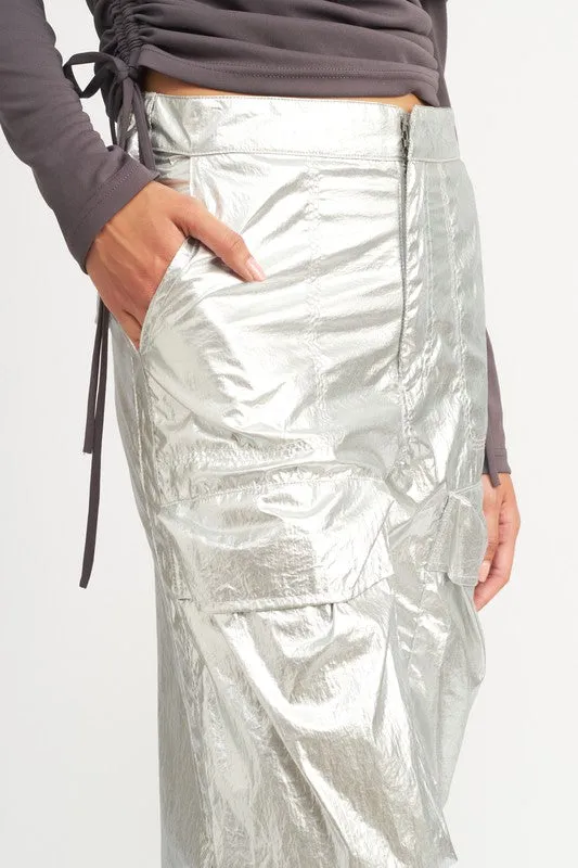 Space Age Silver Metallic Nylon Cargo Pants