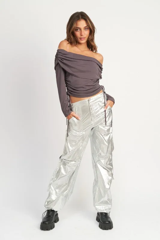 Space Age Silver Metallic Nylon Cargo Pants