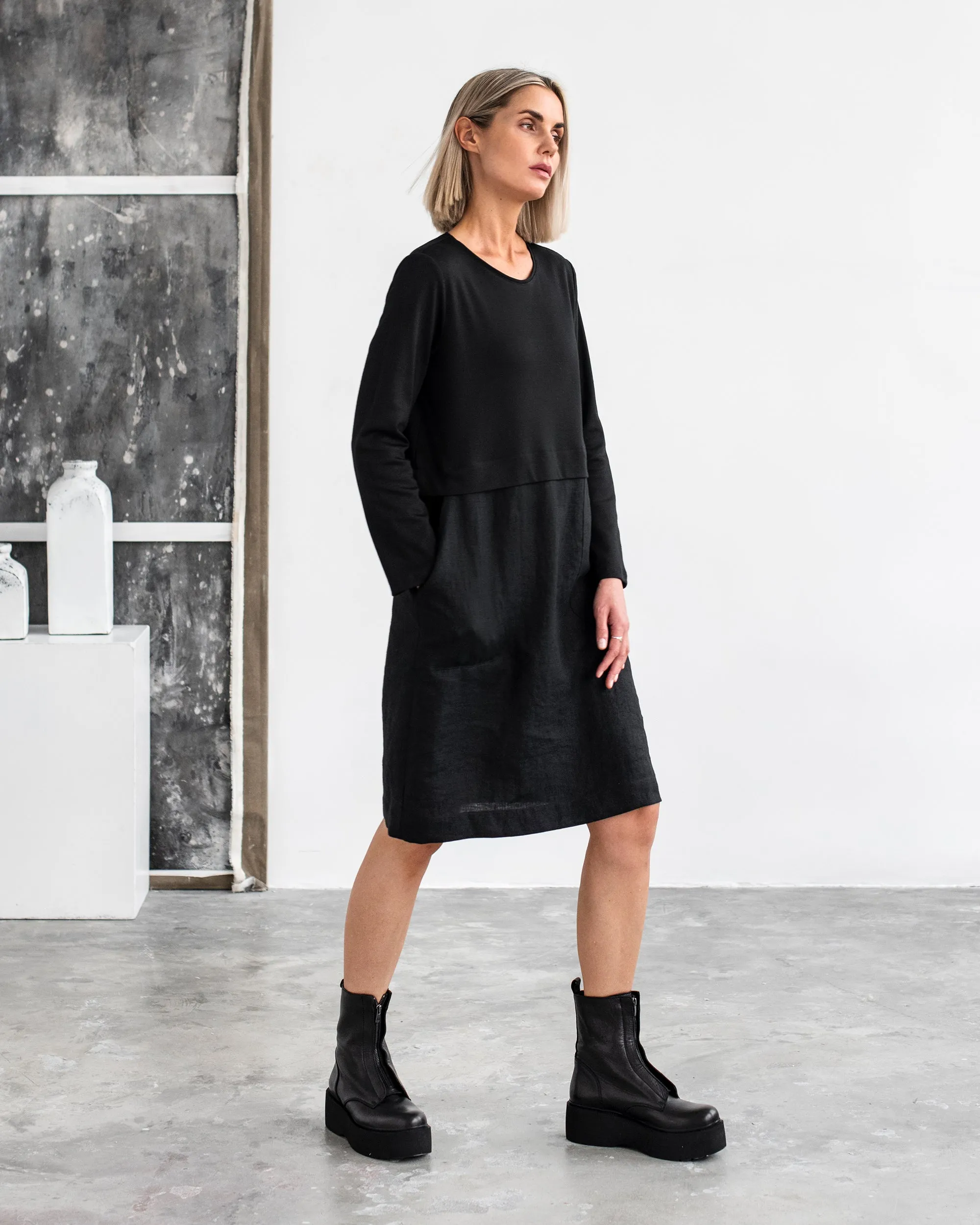 Straight cut linen-cotton dress SION