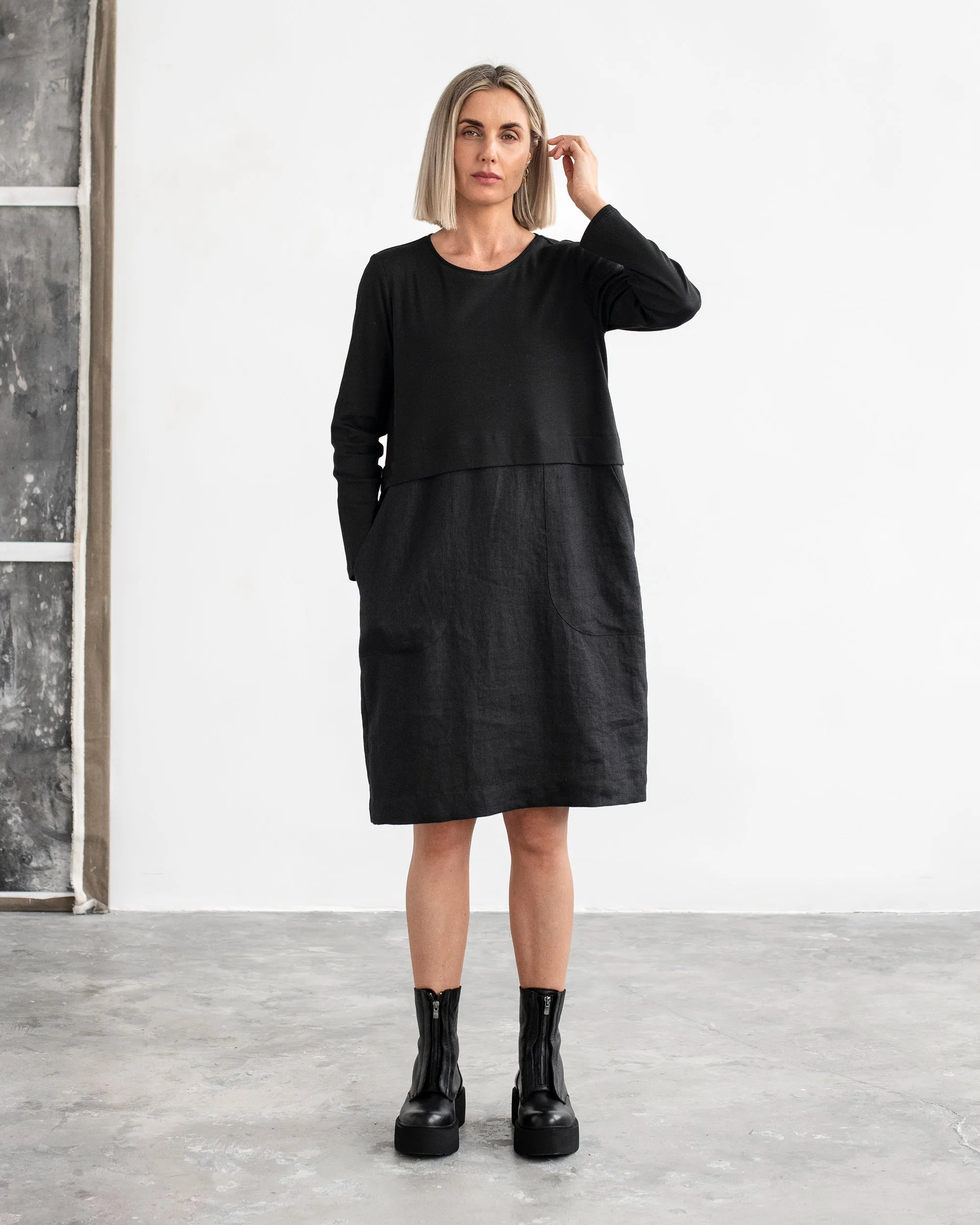 Straight cut linen-cotton dress SION