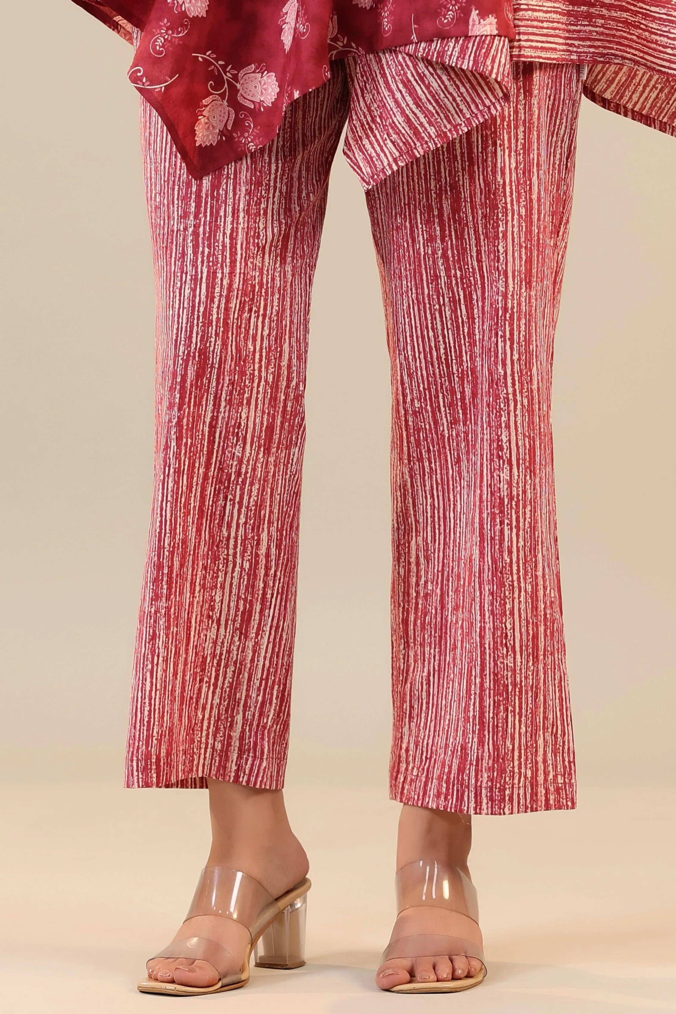 Stripes with Florals on Red  Knot Cotton Loungewear Set