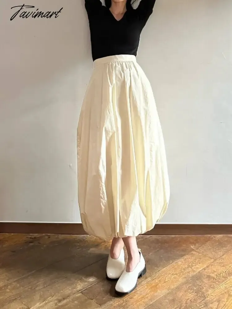 Tavimart  French Romantic Temperament Skirt Lantern Half Skirts for Women Loose Thin Long Dress Japan Style Fashion Faldas Largas