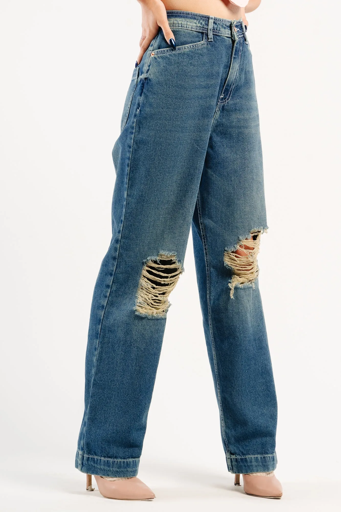 Tinted Distressed Straight Pants