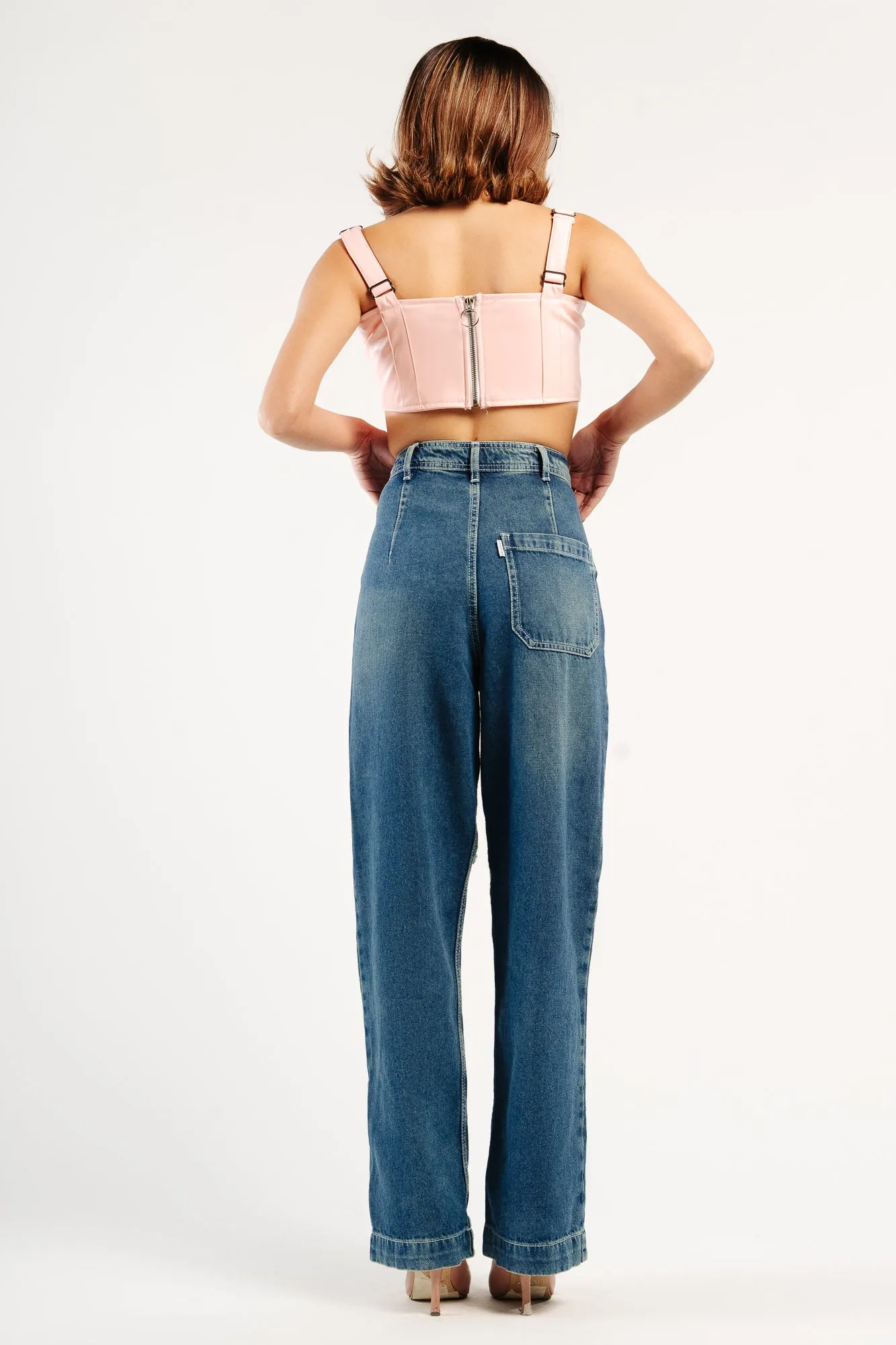 Tinted Distressed Straight Pants