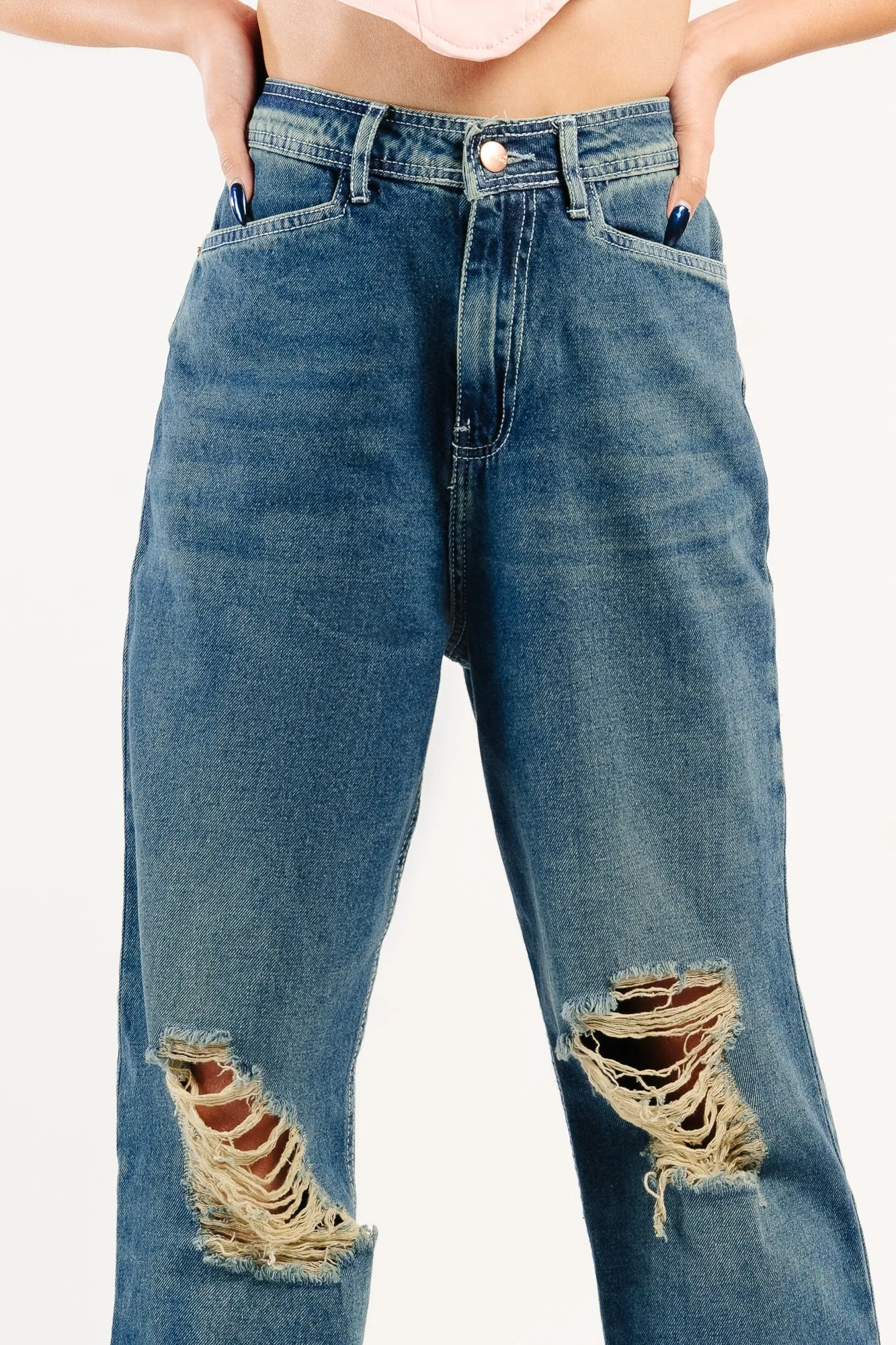 Tinted Distressed Straight Pants