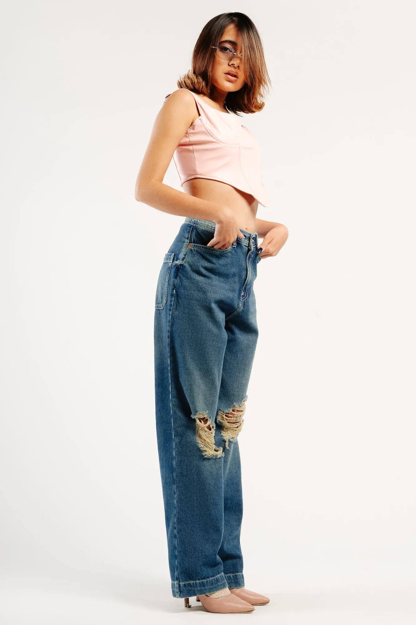 Tinted Distressed Straight Pants