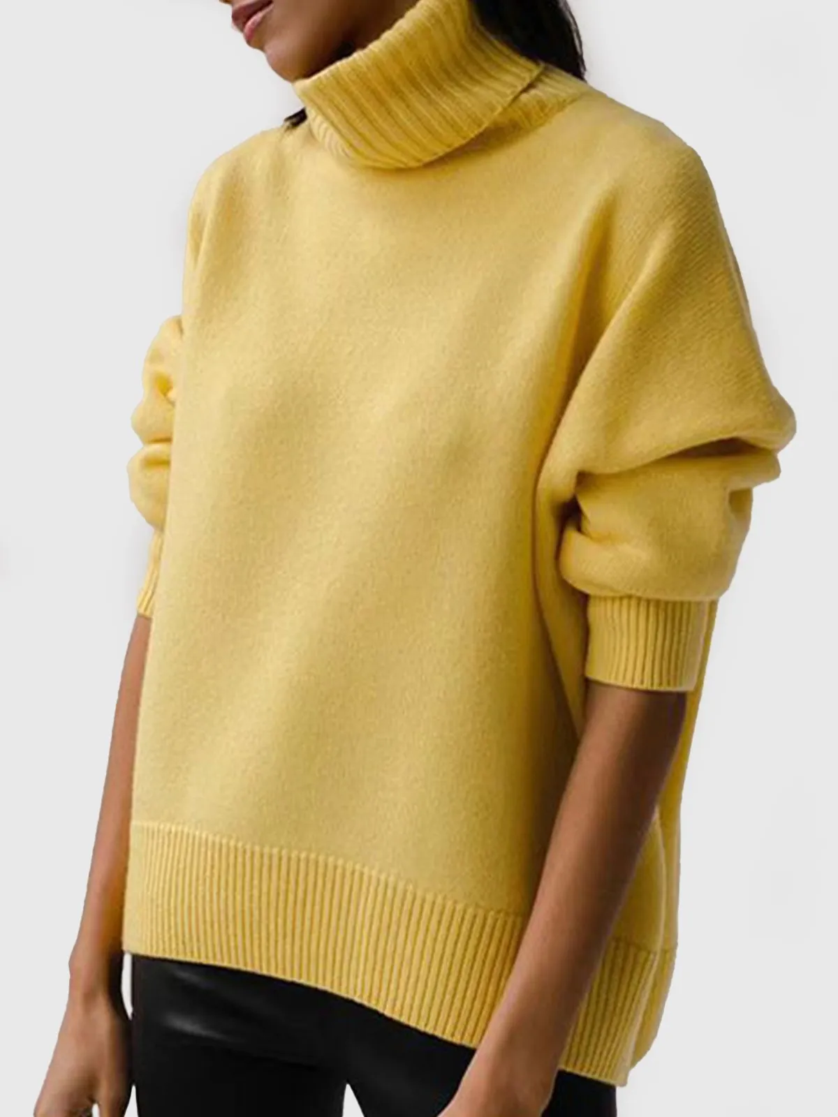 Turtle-Neck Solid Loose Sweater