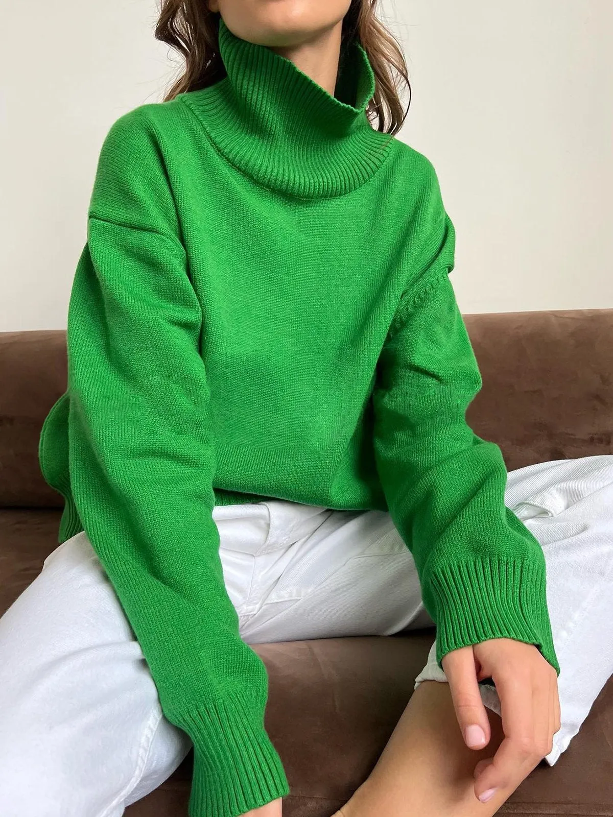 Turtle-Neck Solid Loose Sweater