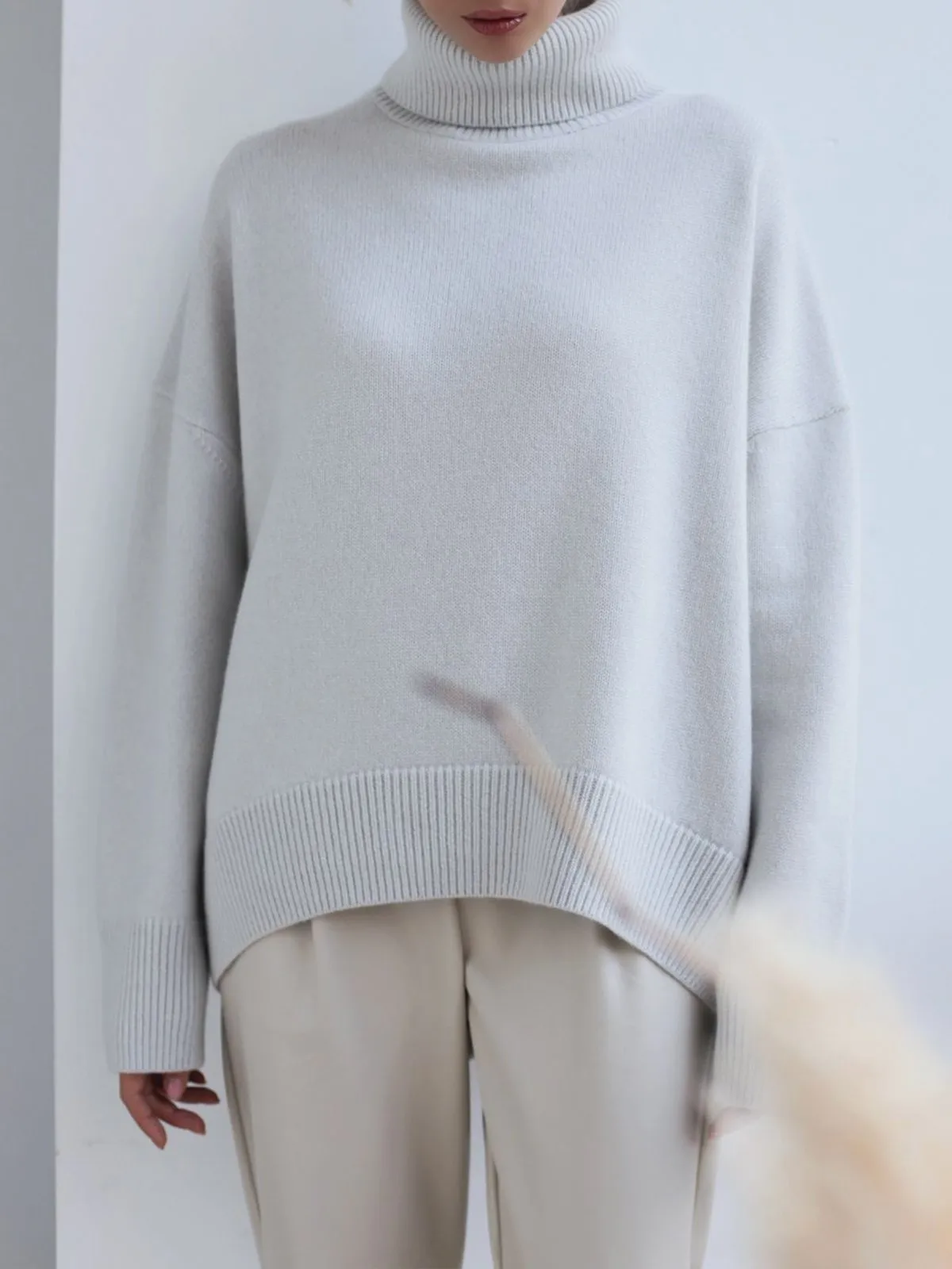 Turtle-Neck Solid Loose Sweater
