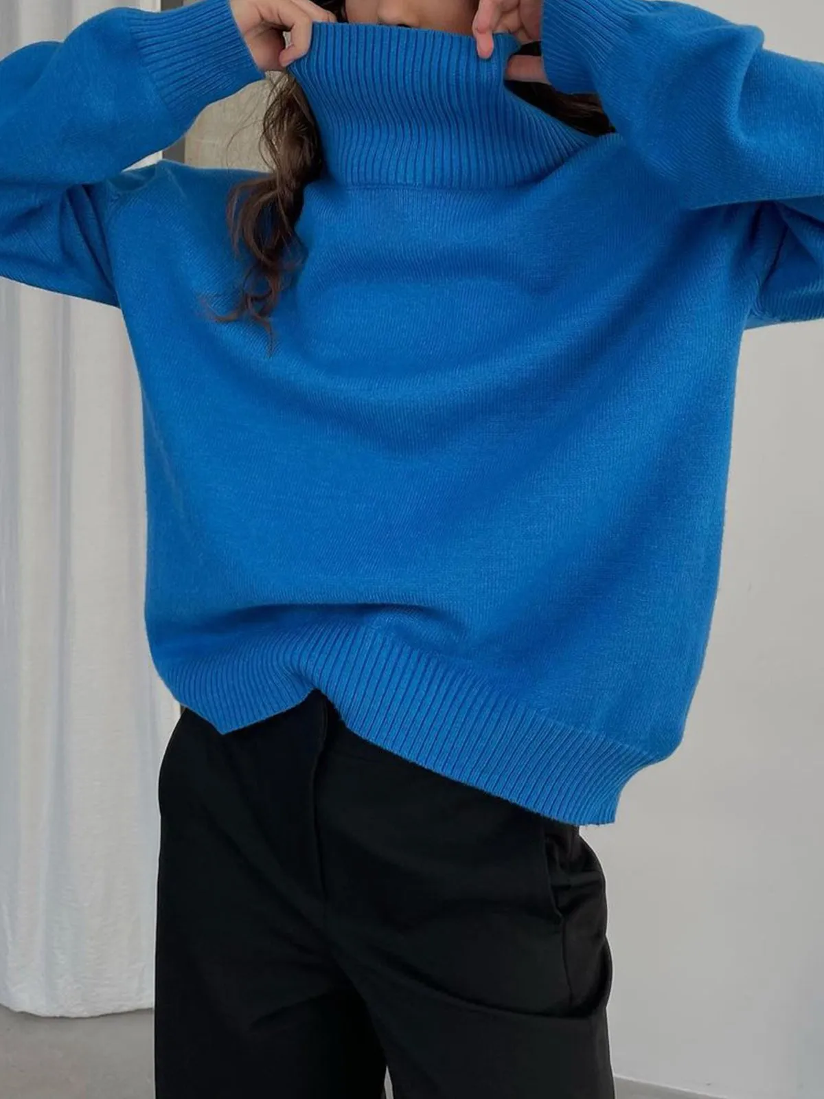 Turtle-Neck Solid Loose Sweater