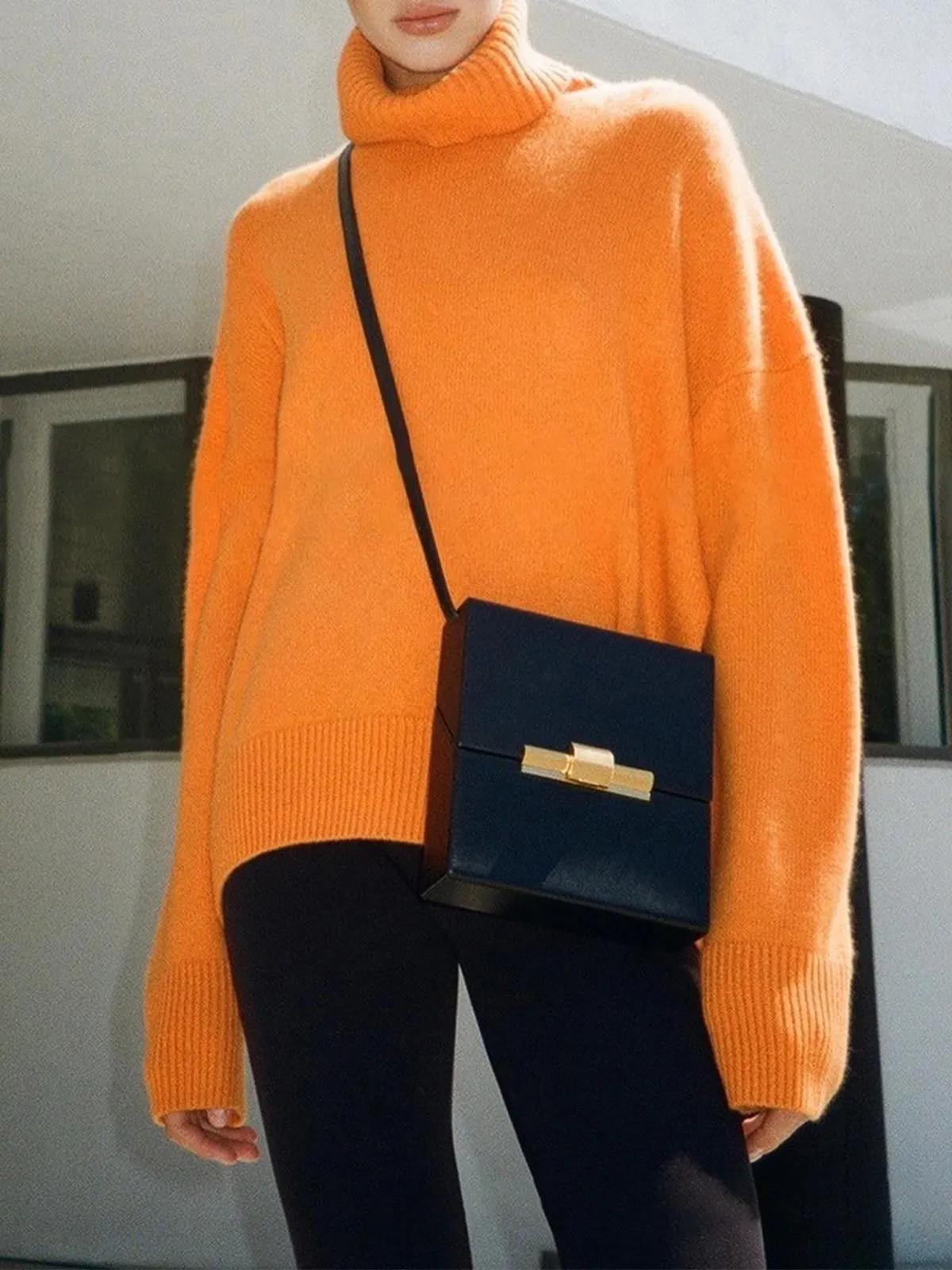 Turtle-Neck Solid Loose Sweater