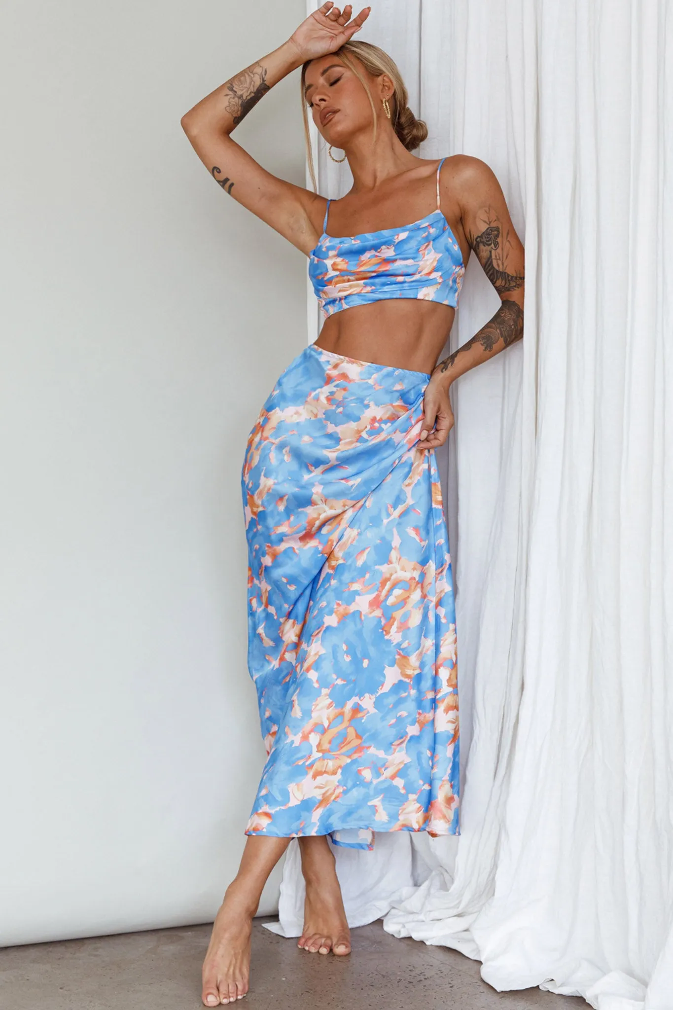 Well Versed Maxi Skirt Abstract Blue